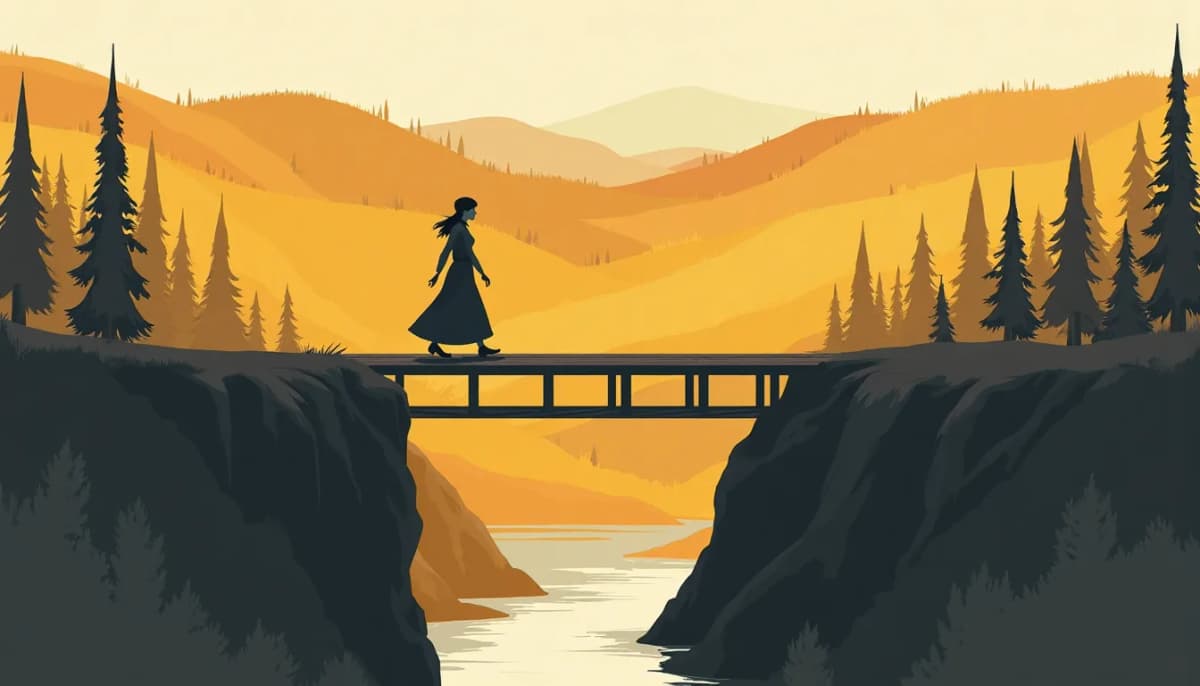 A wooden footbridge over a gorge