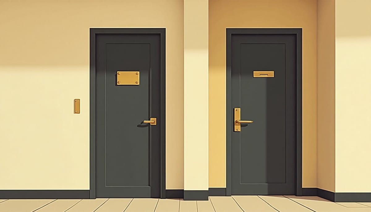 Deux portes de bureau côte à côte dans un couloir