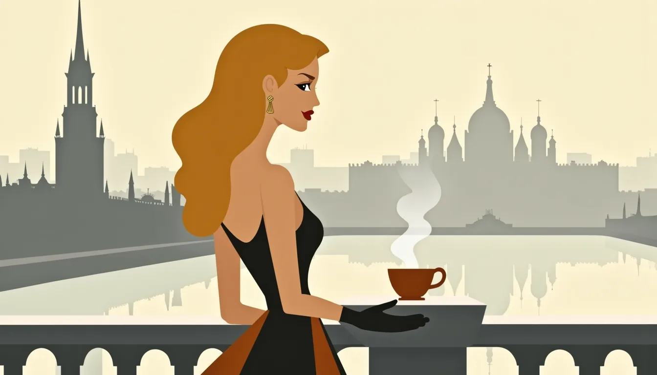 Femme accoudée à un balcon de palais surplombant la Neva gelée
