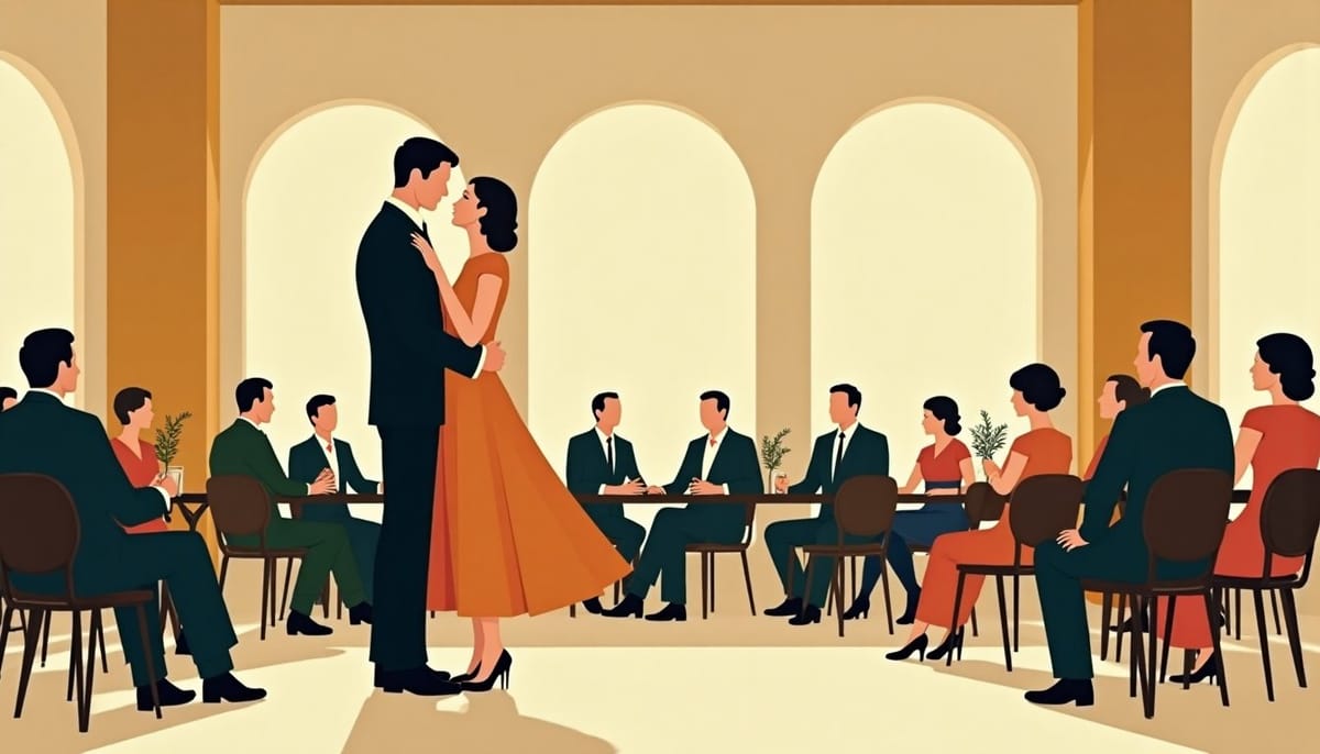 A couple's first dance in an empty hall