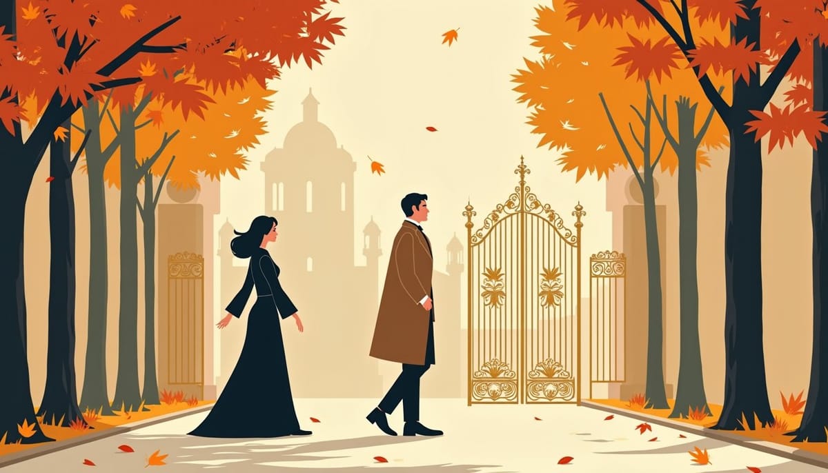 Couple européen en promenade dans un parc d'automne à Nancy