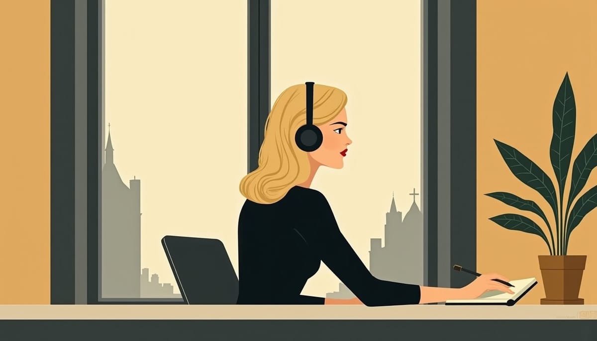 Assistante européenne avec casque dans un contexte de service professionnel