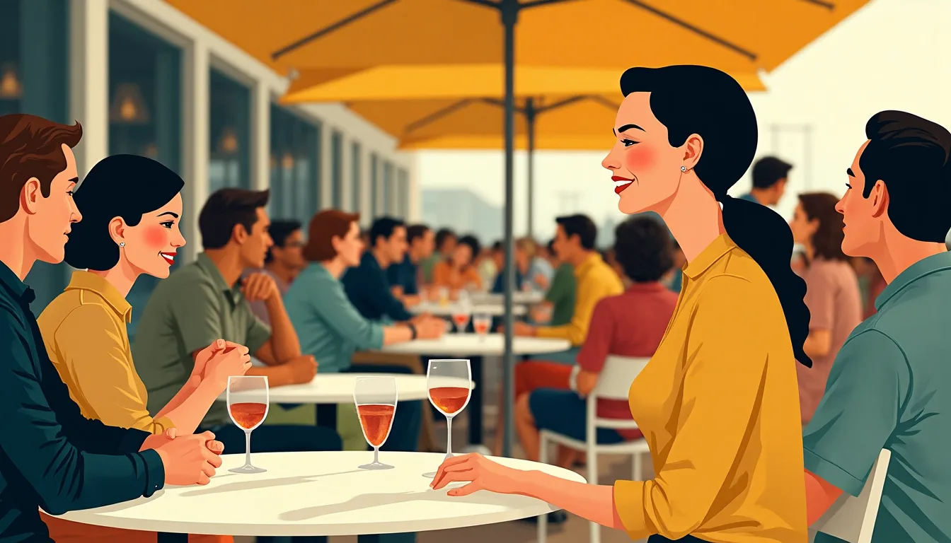 A crowded café terrace on a summer evening
