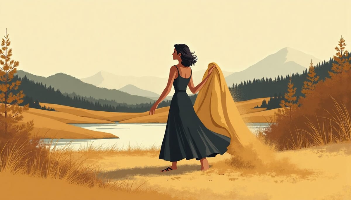 A woman shaking sand from a blanket