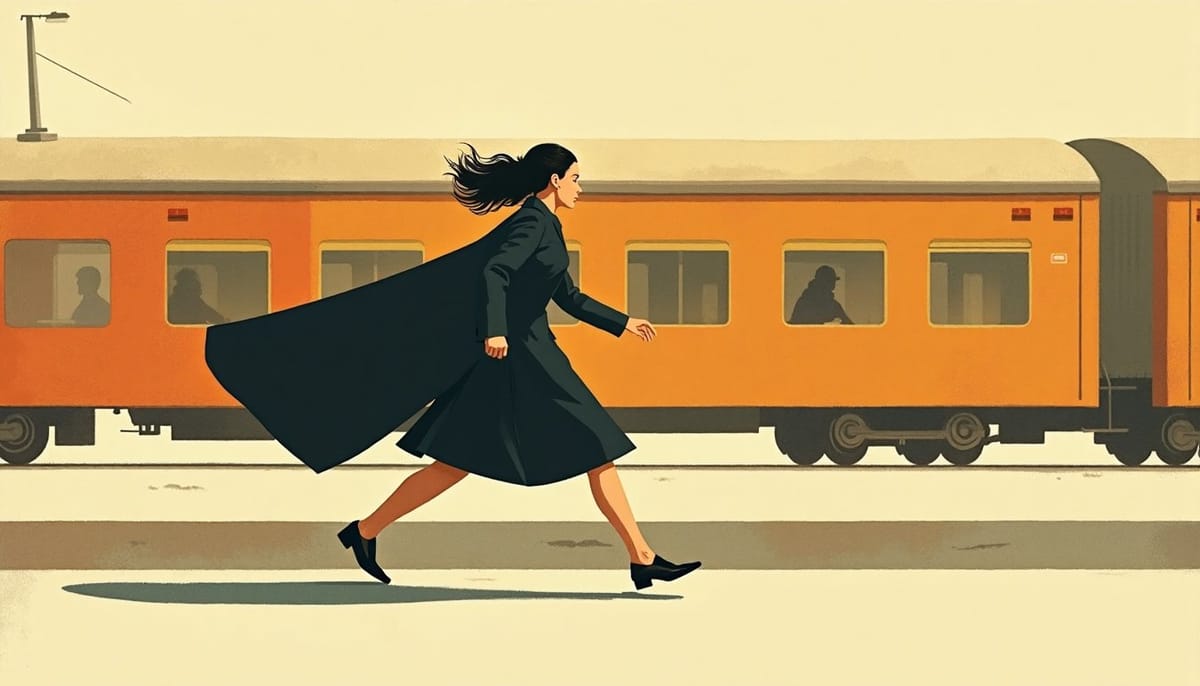 A woman running for a departing train