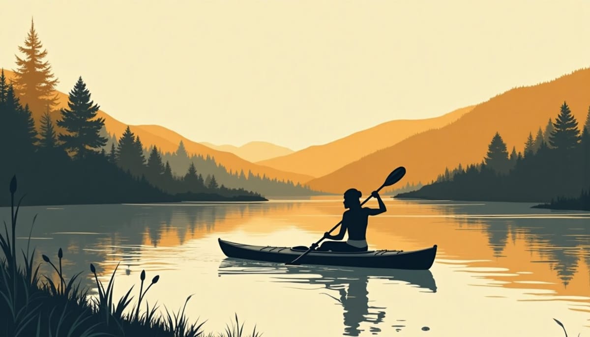 A woman kayaking down a calm river