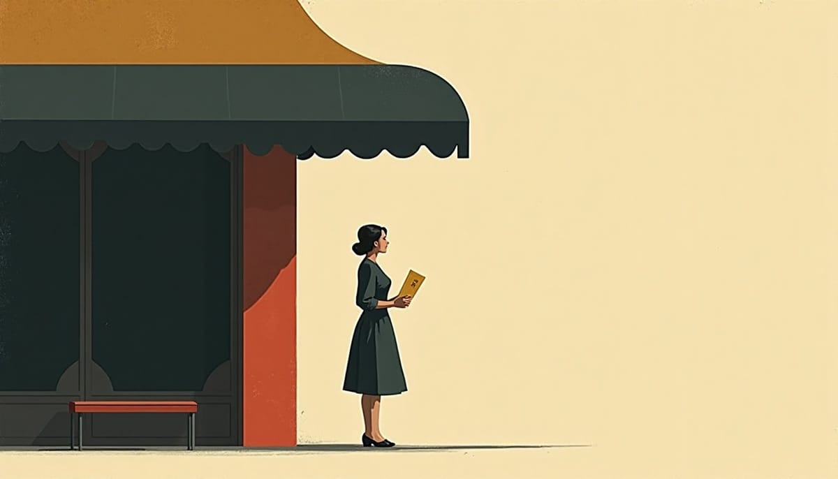 A woman waiting under a theatre awning