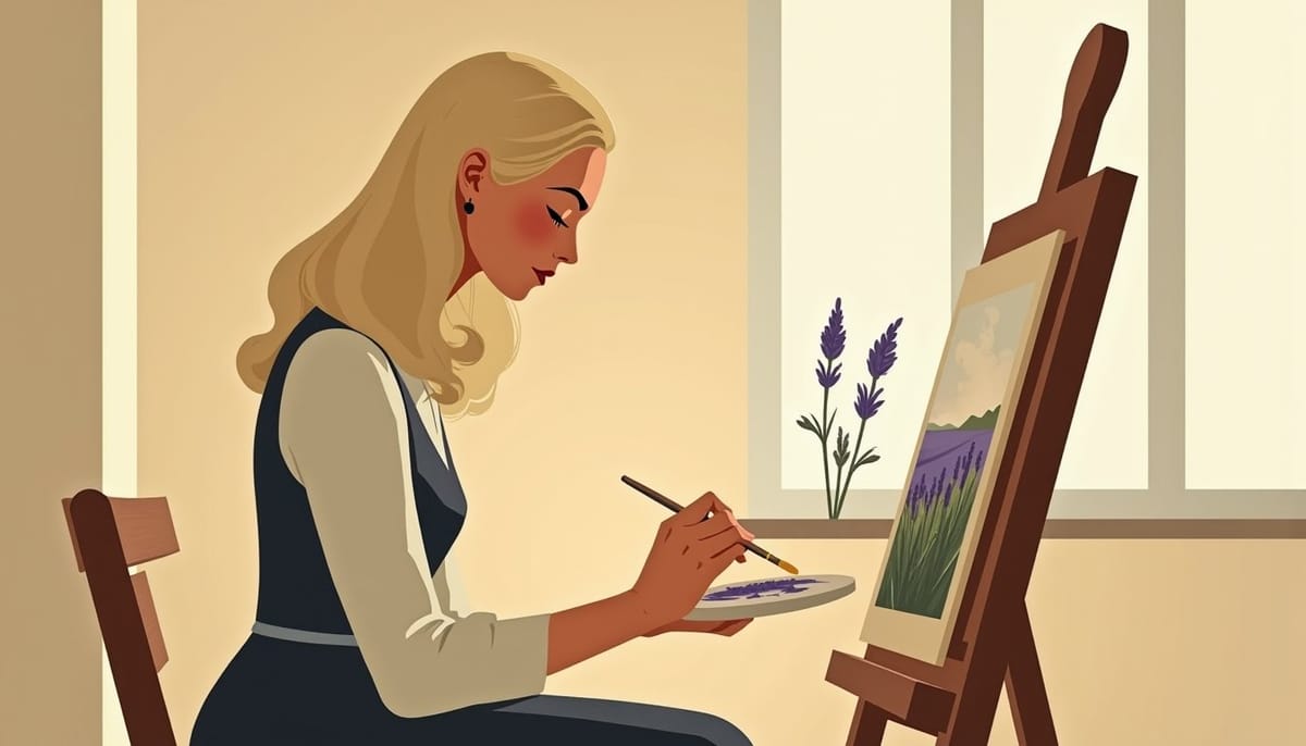 Femme russe arborant une féminité assumée au quotidien, illustration mid-century