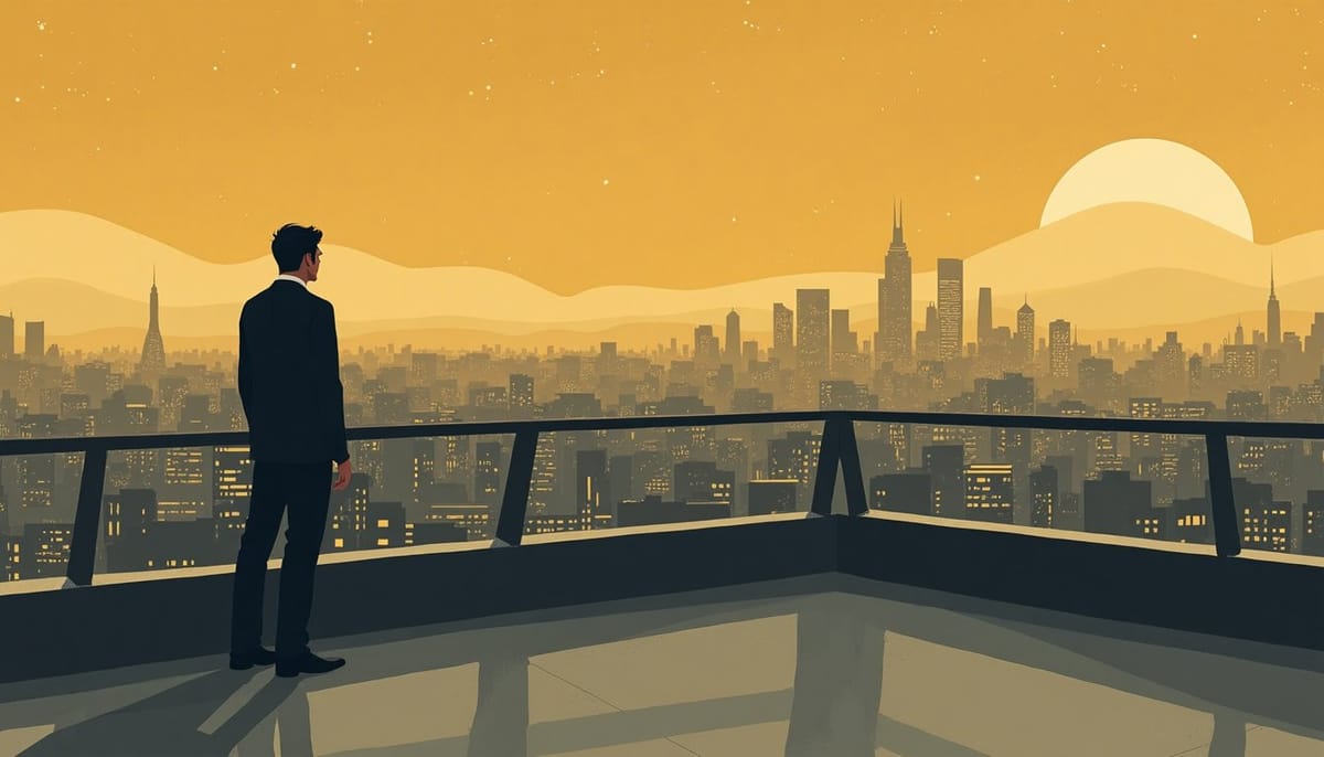 Un homme seul sur une terrasse de toit au crépuscule