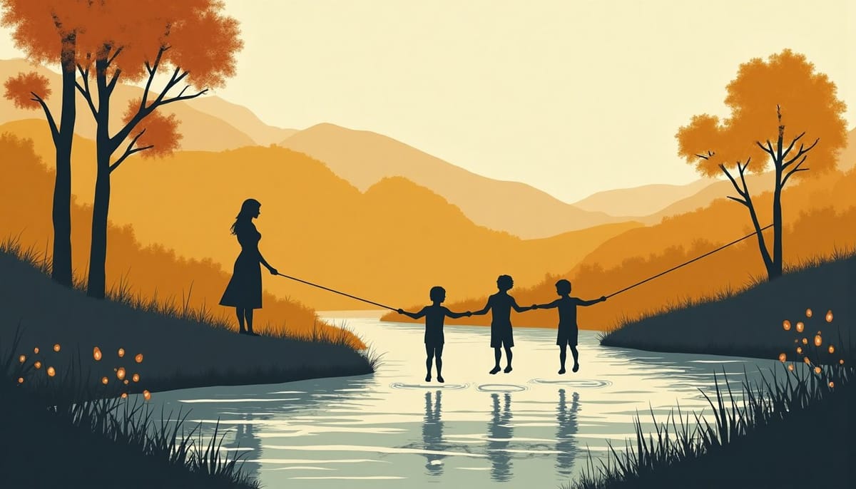 Children jumping into a river from a rope swing