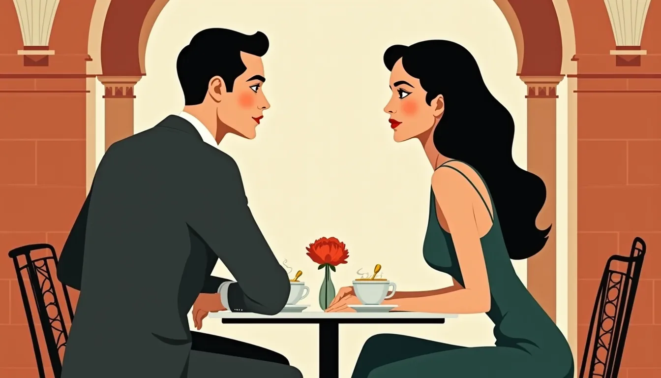 Couple attablé en terrasse place des Vosges au printemps
