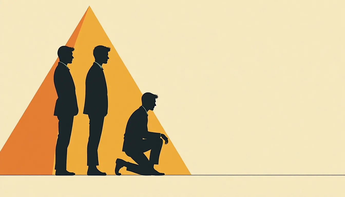 Illustration mid-century de trois silhouettes formant un triangle relationnel
