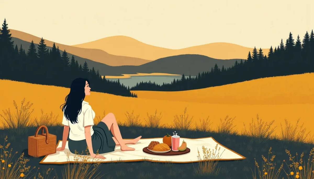 A picnic blanket in a meadow