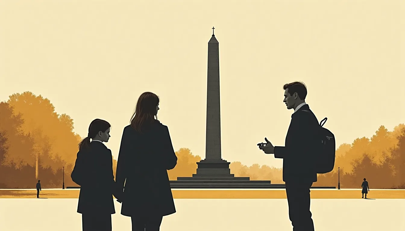 A family portrait taken by a passer-by in front of a monument