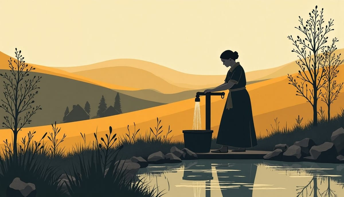 A woman drawing water from a village well