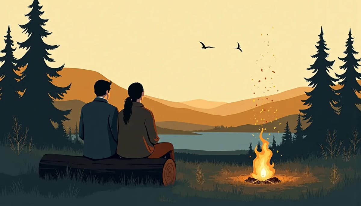 A campfire at dusk