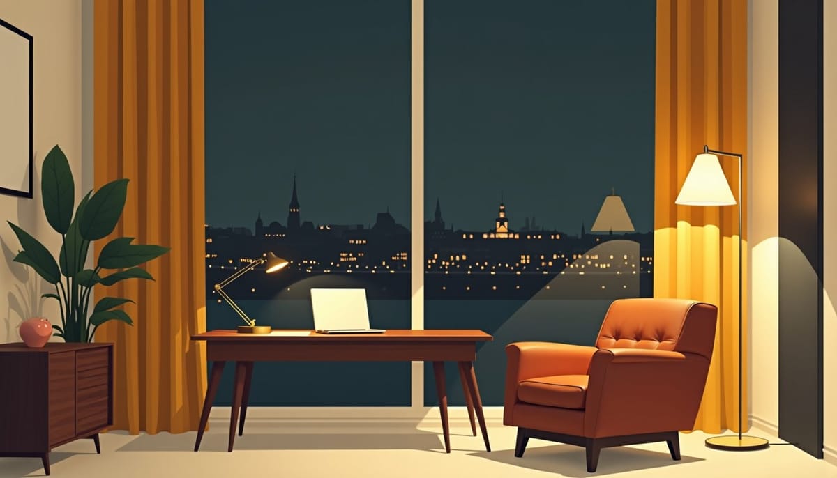 Couple à distance et erreurs relationnelles à éviter, illustration mid-century