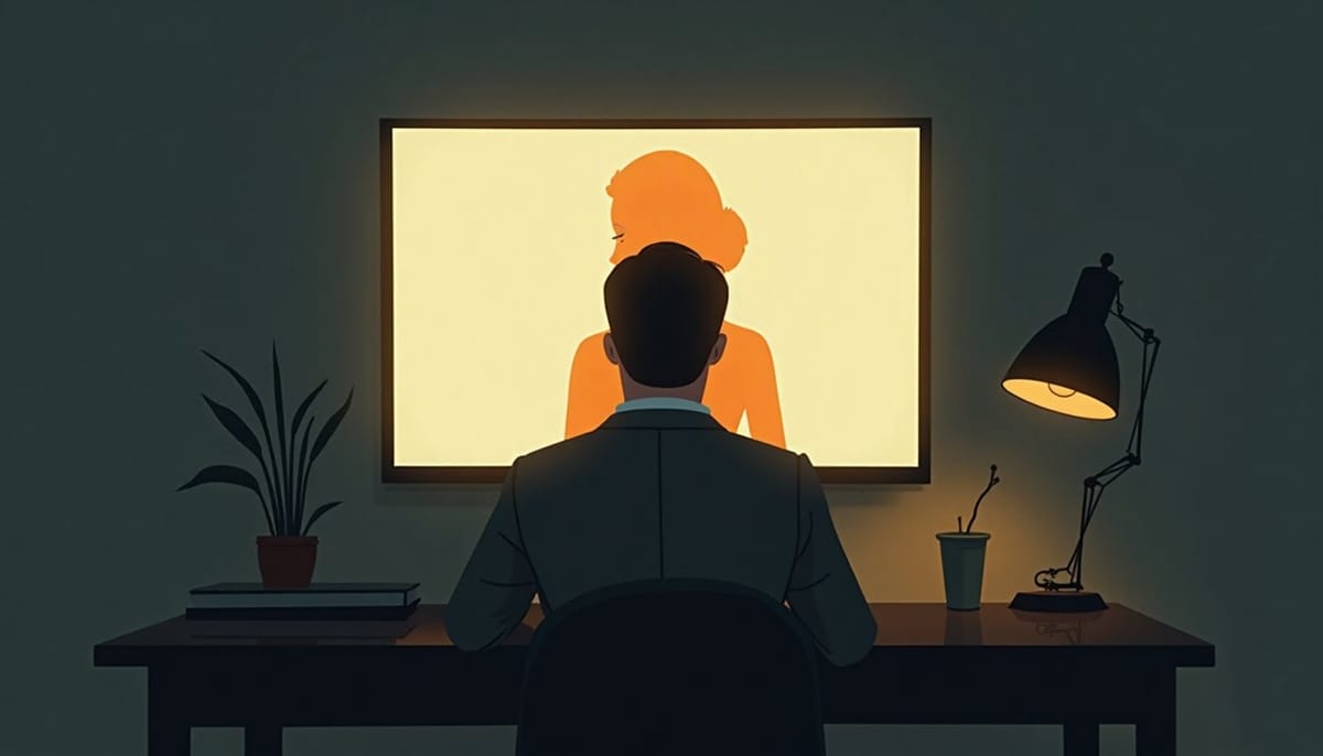 Homme lors d'un premier appel vidéo avec une femme russe