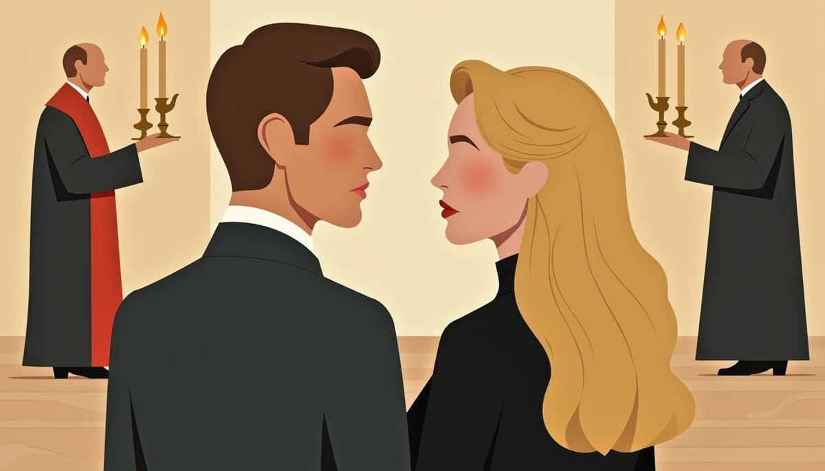 Couple devant un prêtre lors d'une cérémonie orthodoxe