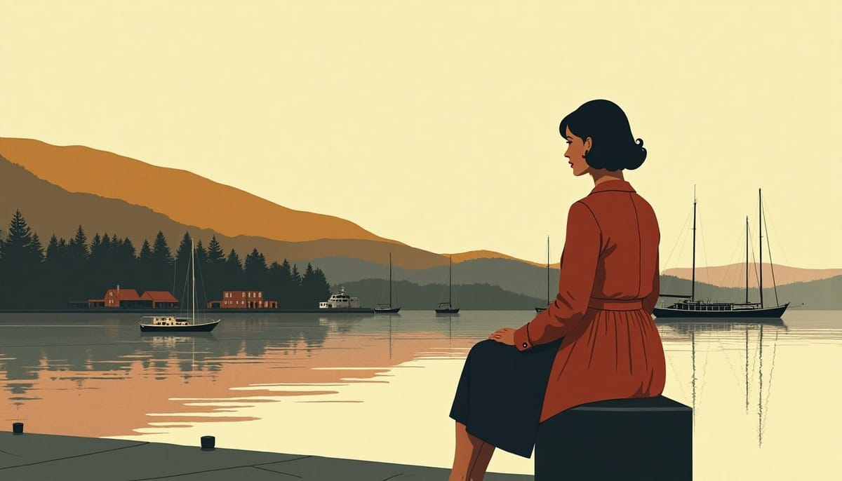 A woman sitting on a harbour bollard