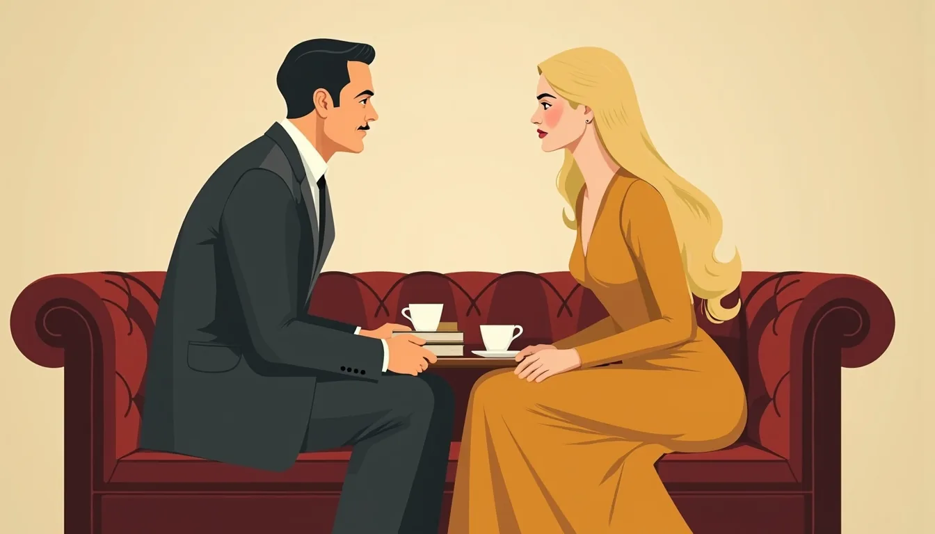 Couple assis sur un canapé chesterfield dans un bureau calme