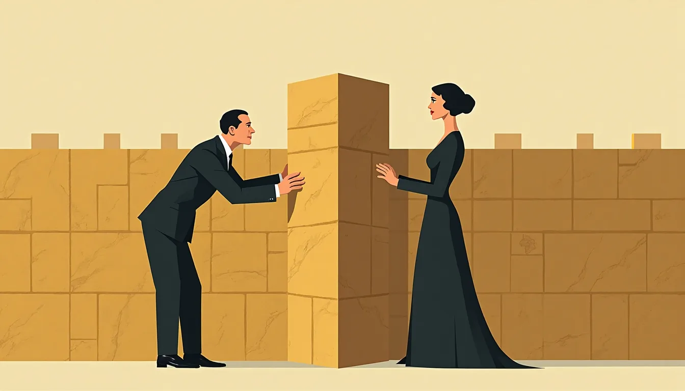 Couple face à une différence de valeurs, illustration mid-century