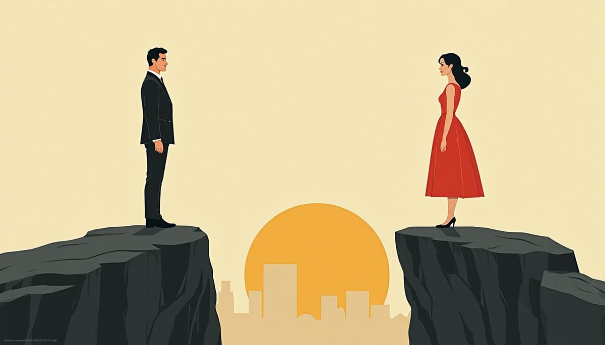 Couple côte à côte, une distance digne et calme — une différence de valeurs