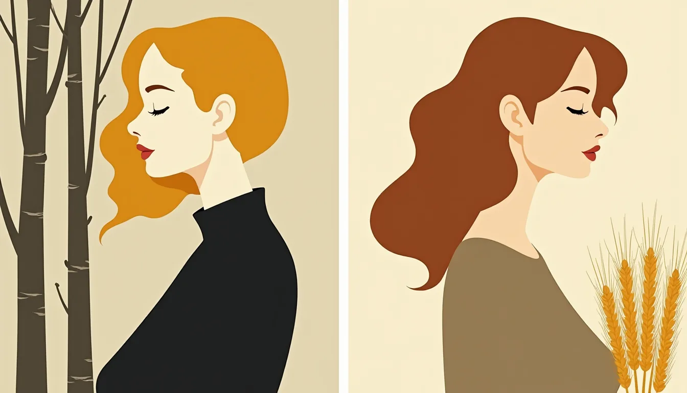 Diptyque : femme russe près d'un bouleau et femme ukrainienne