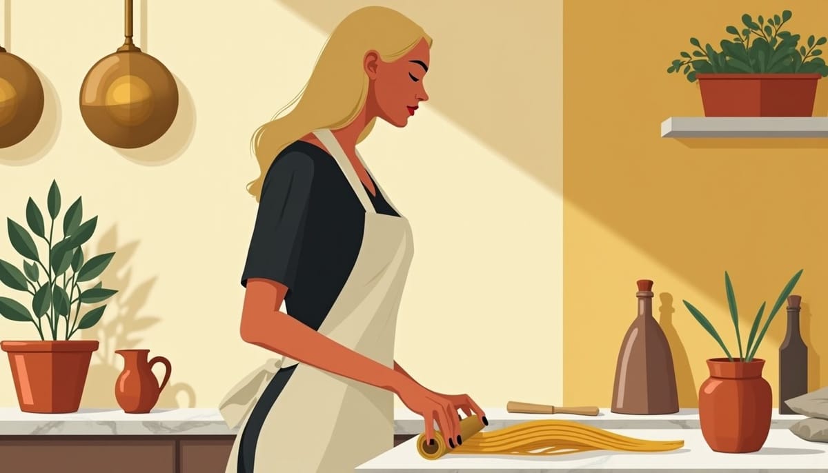 Femme blonde dans une cuisine lumineuse avec plantes