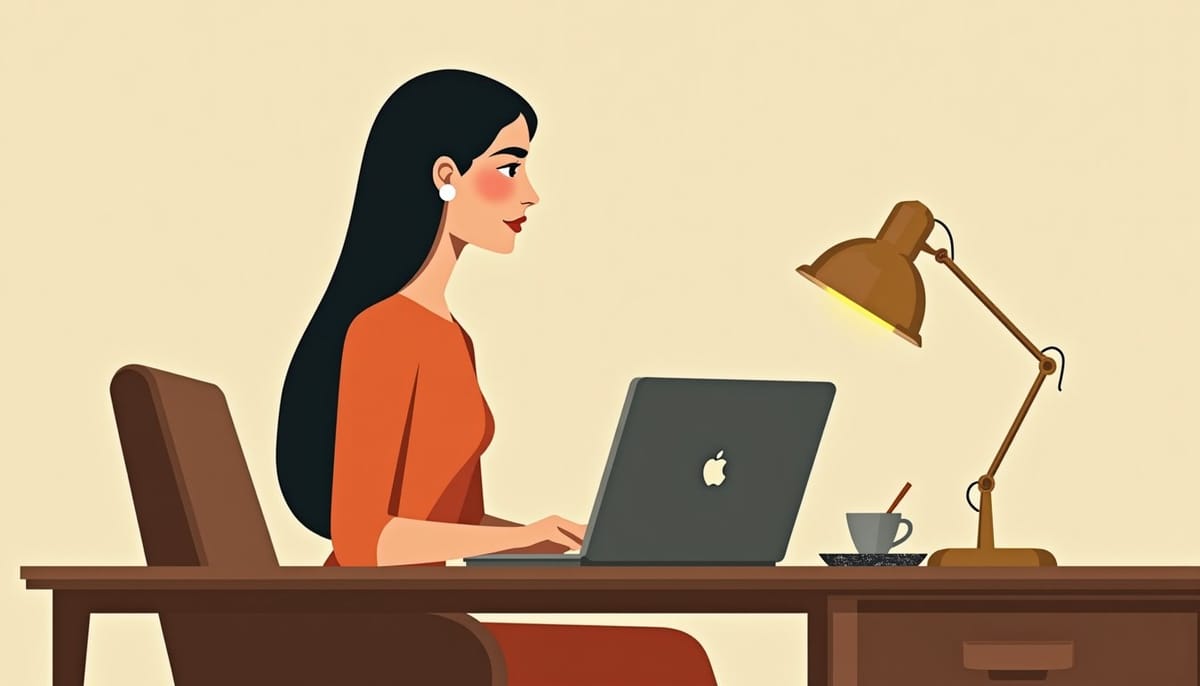 Femme slave concentrée devant son ordinateur portable