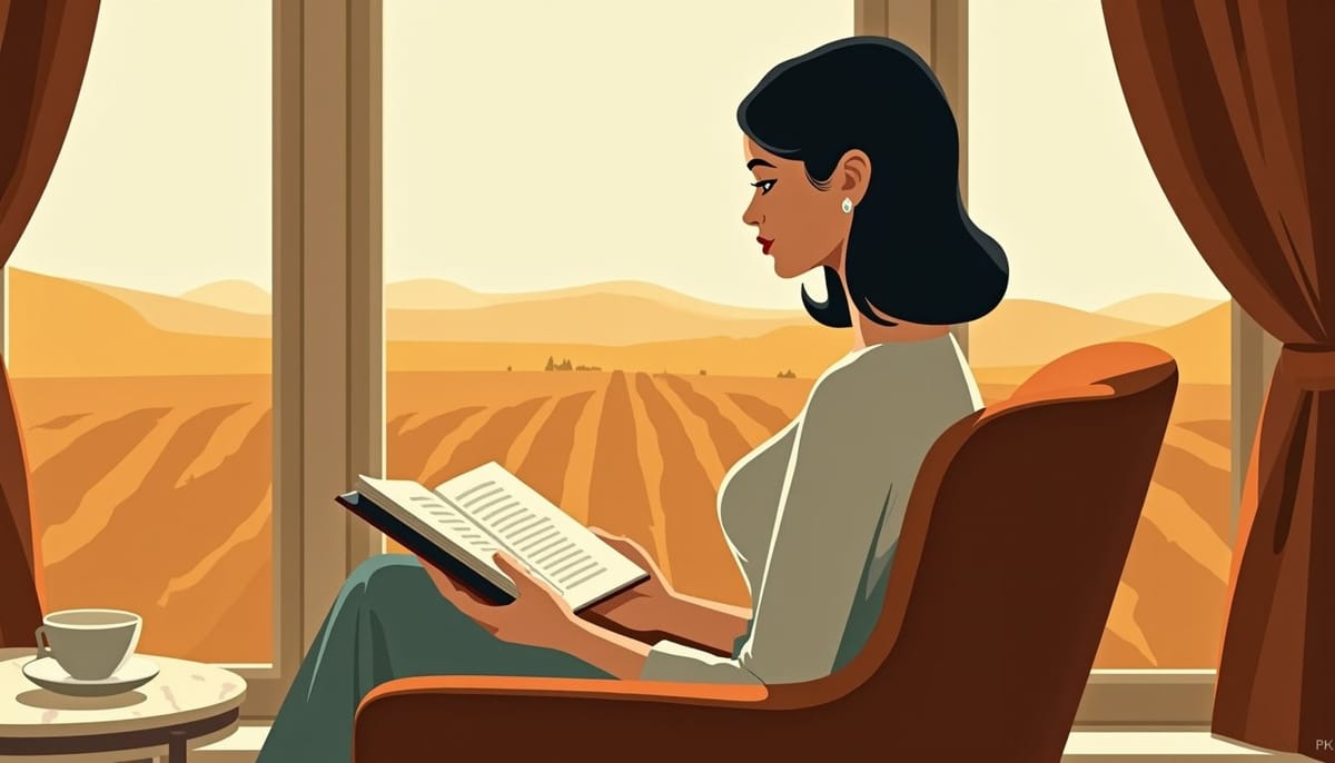 Femme slave concentrée lisant un livre près d'une fenêtre ensoleillée