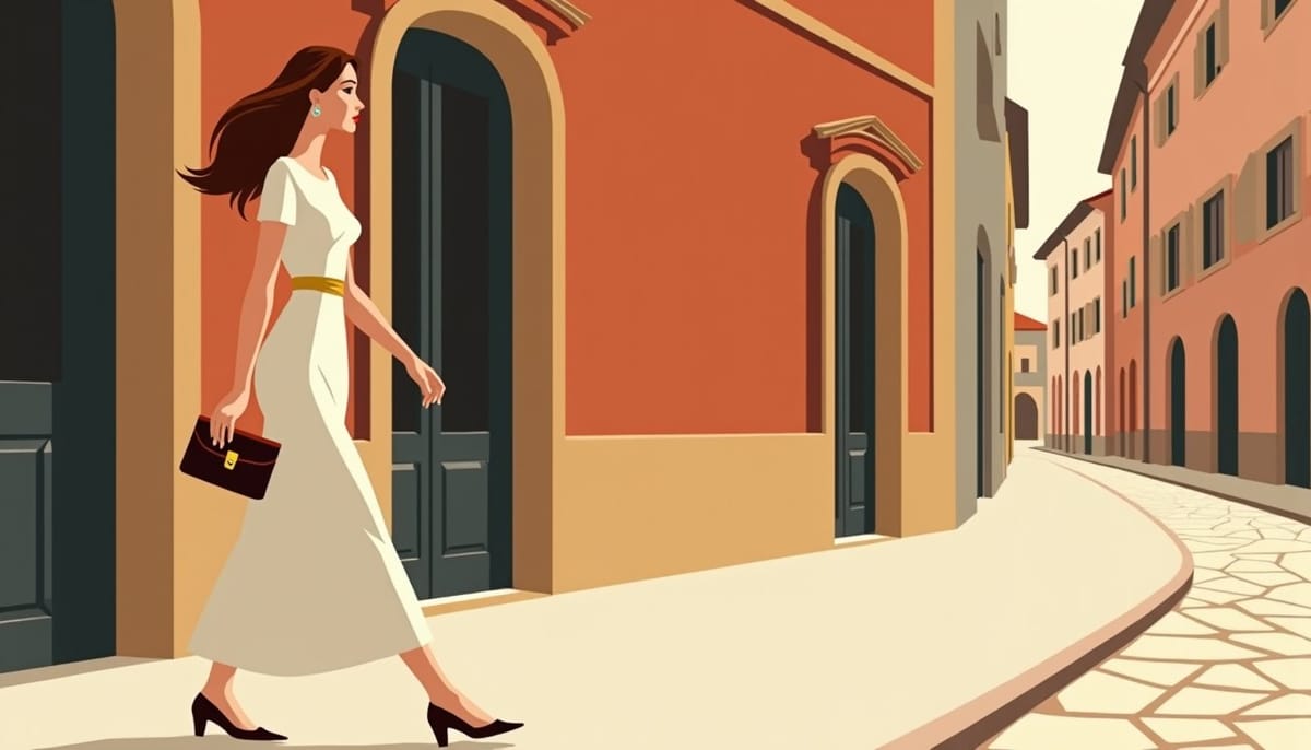 Femme slave élégante en robe en extérieur