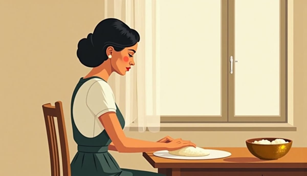 Femme pétrissant de la pâte à une table de cuisine en bois