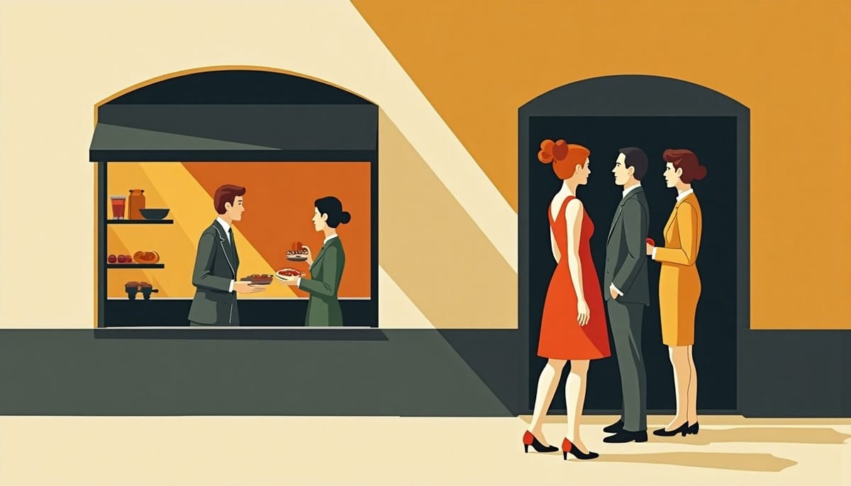 A bakery window at dawn