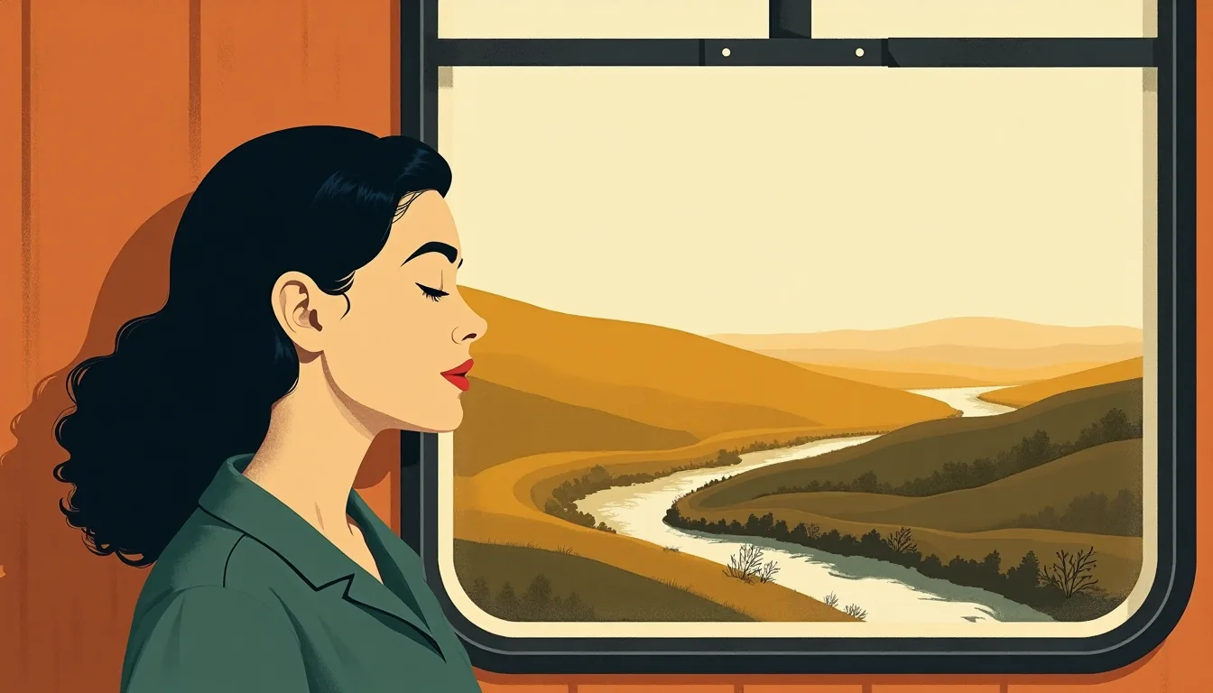 A woman asleep against a train window