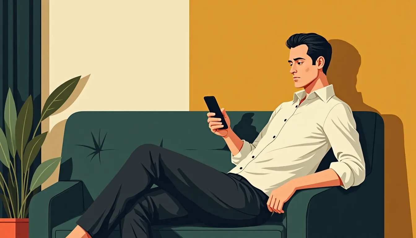 Homme stressé au téléphone sur un canapé