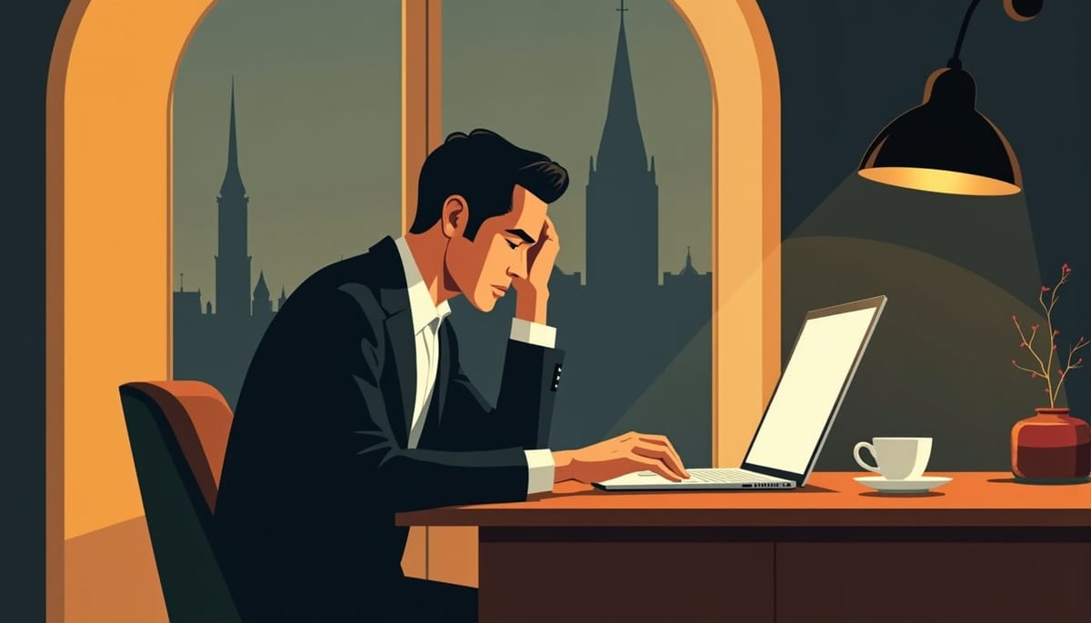 Homme européen frustré devant son laptop