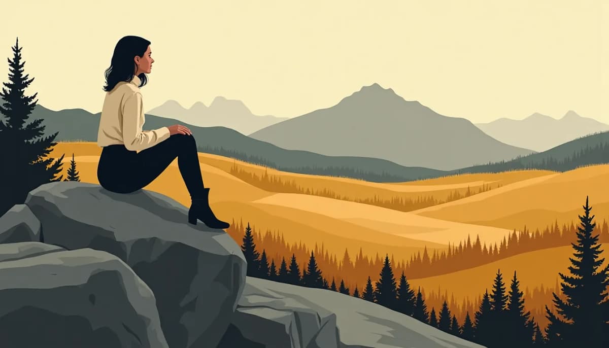 A woman resting on a boulder