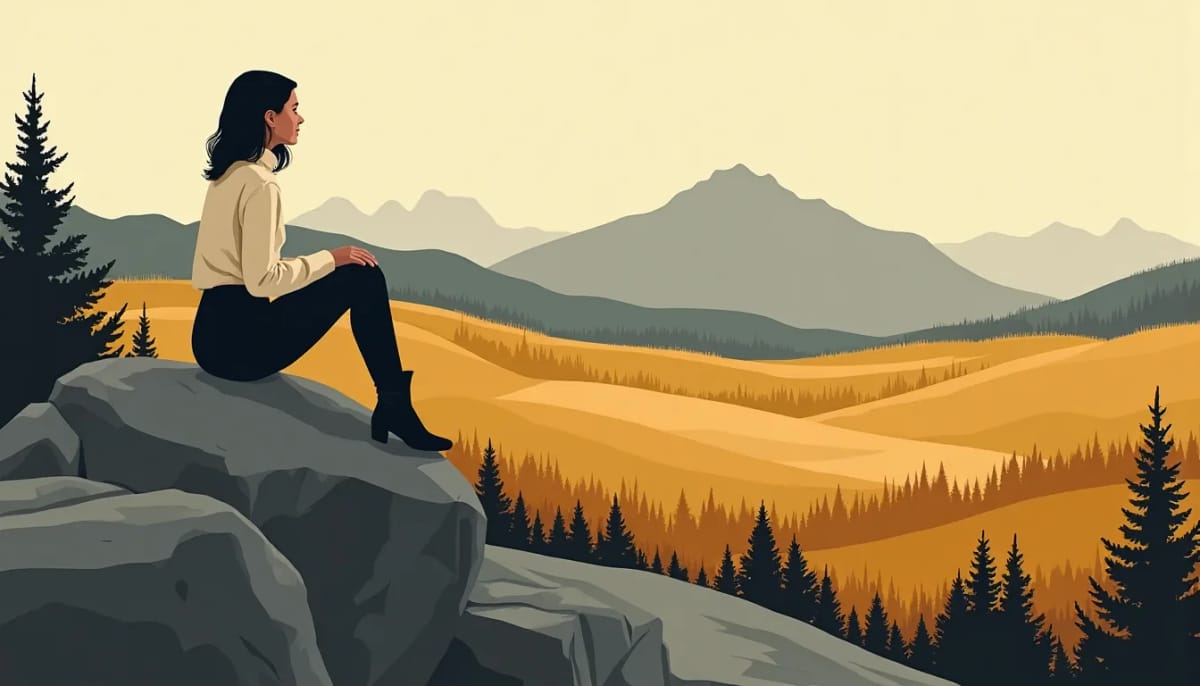 A woman resting on a boulder