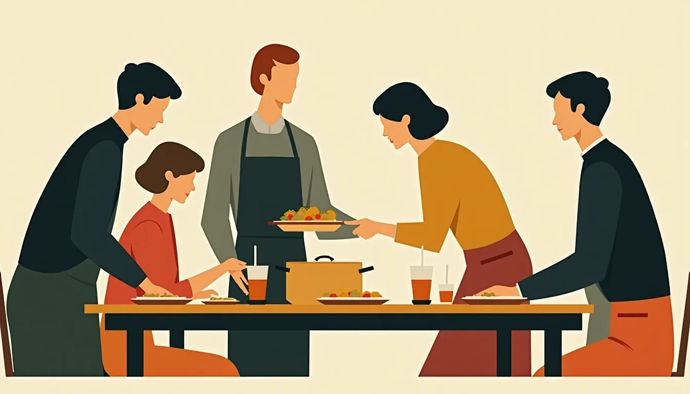 A kitchen table set for six