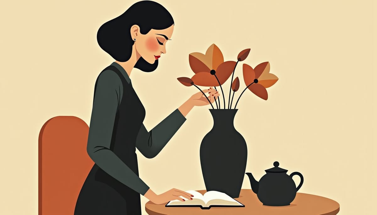 Femme mettant des fleurs dans un vase, la vie réelle derrière le profil