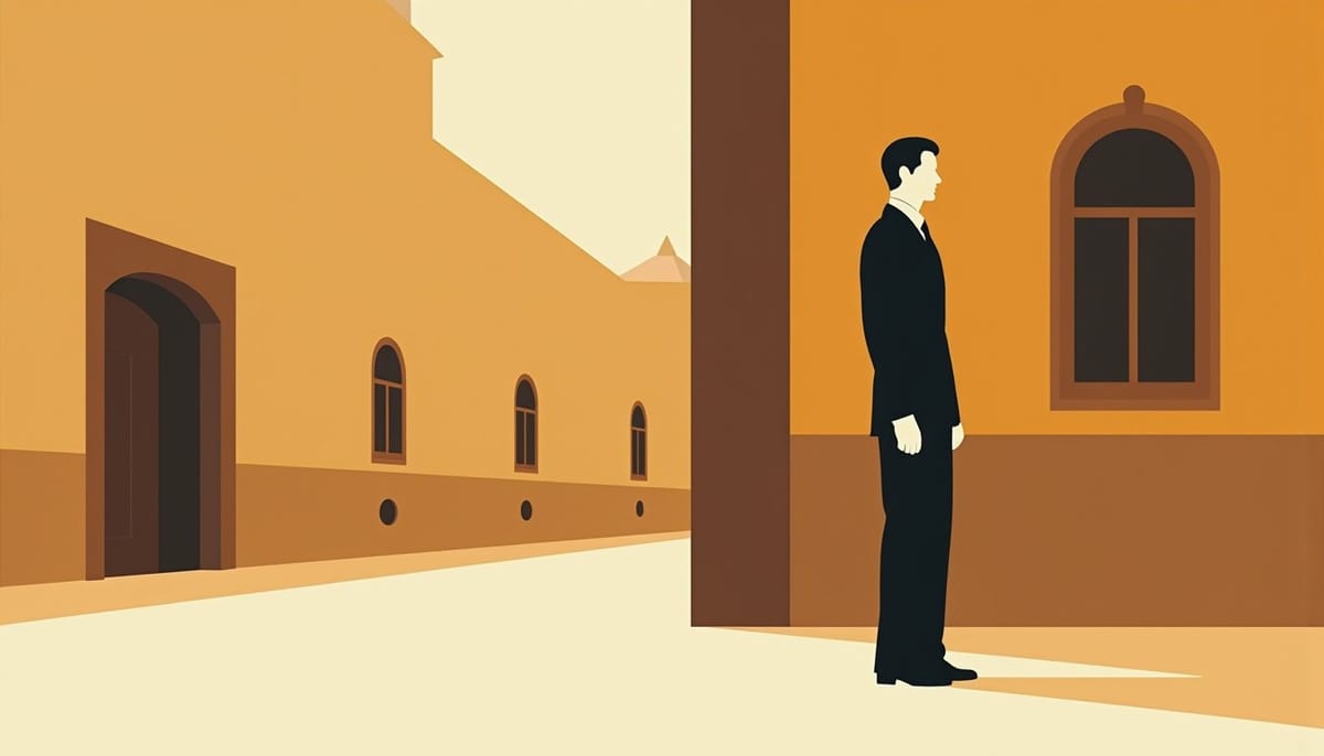 distinguished man reflecting on involuntary celibacy, mid-century illustration