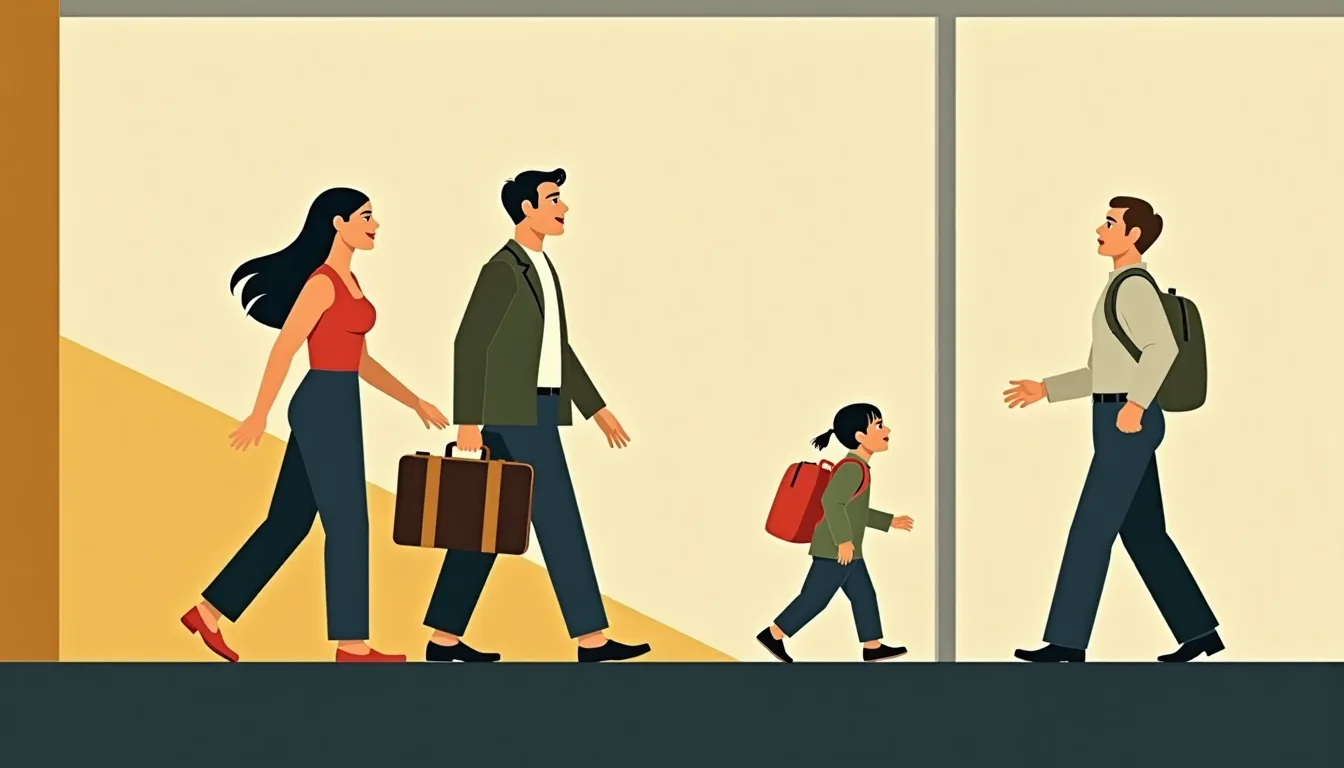 A family at an airport arrivals gate