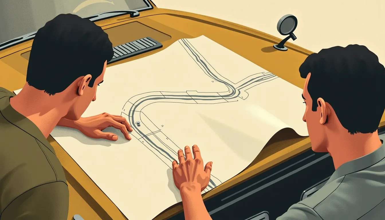 A road map unfolded on a car bonnet