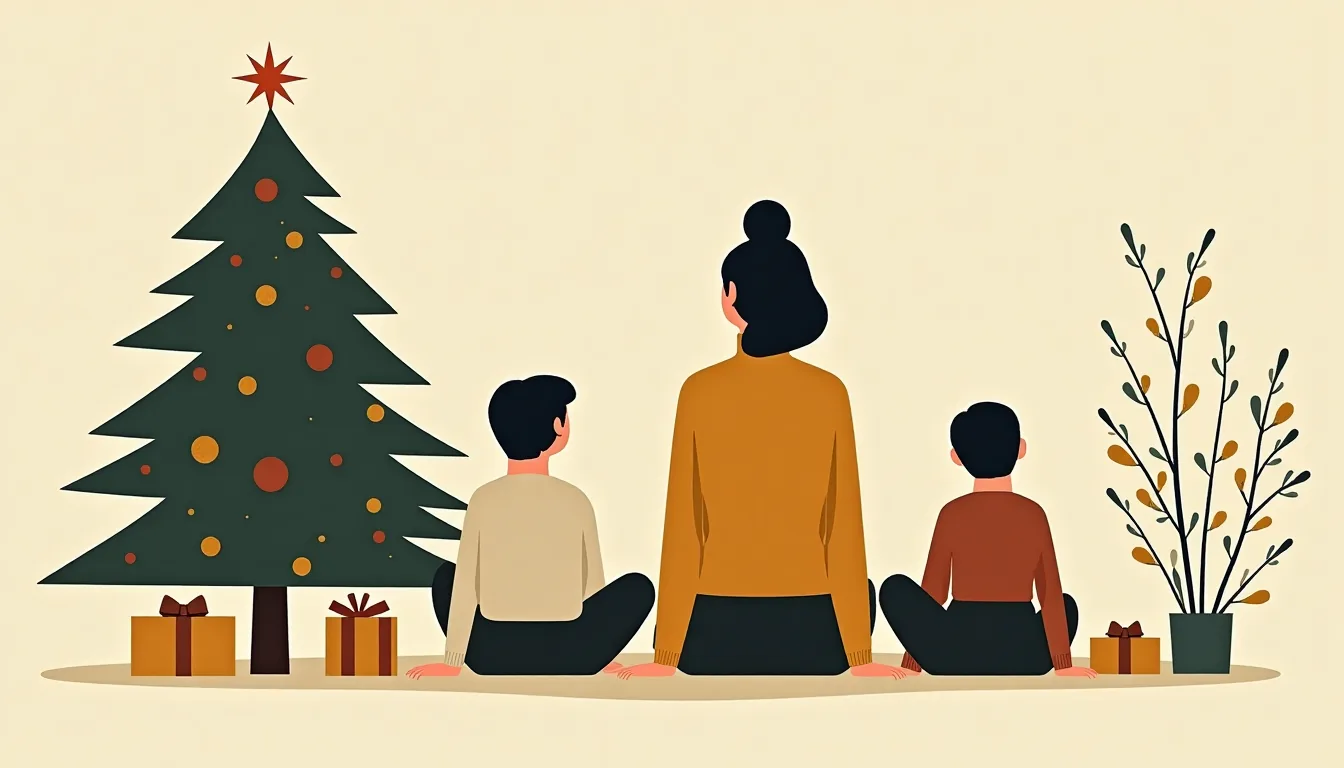 Three generations around a decorated fir tree