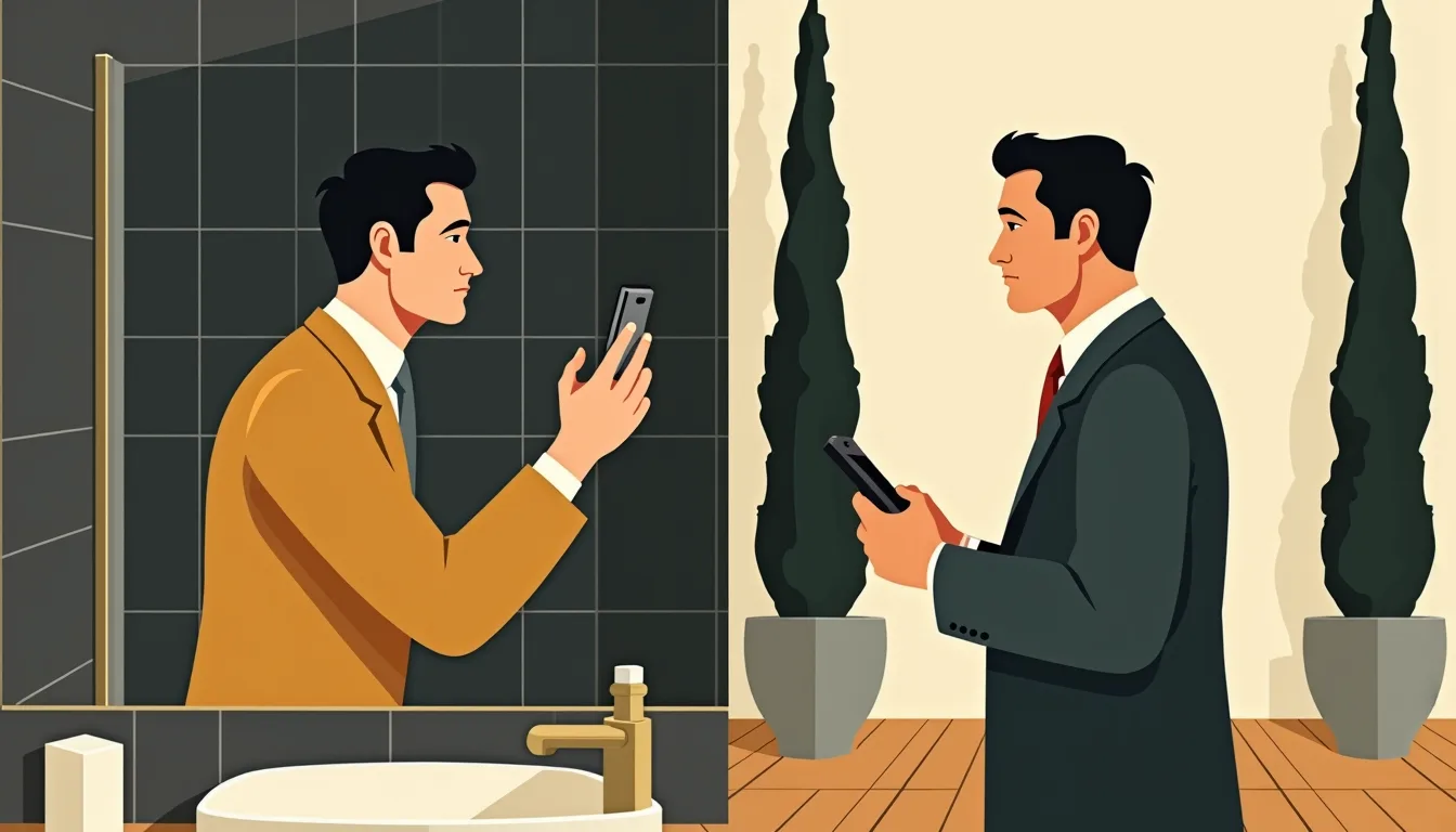 Selfie miroir salle de bain vs portrait extérieur