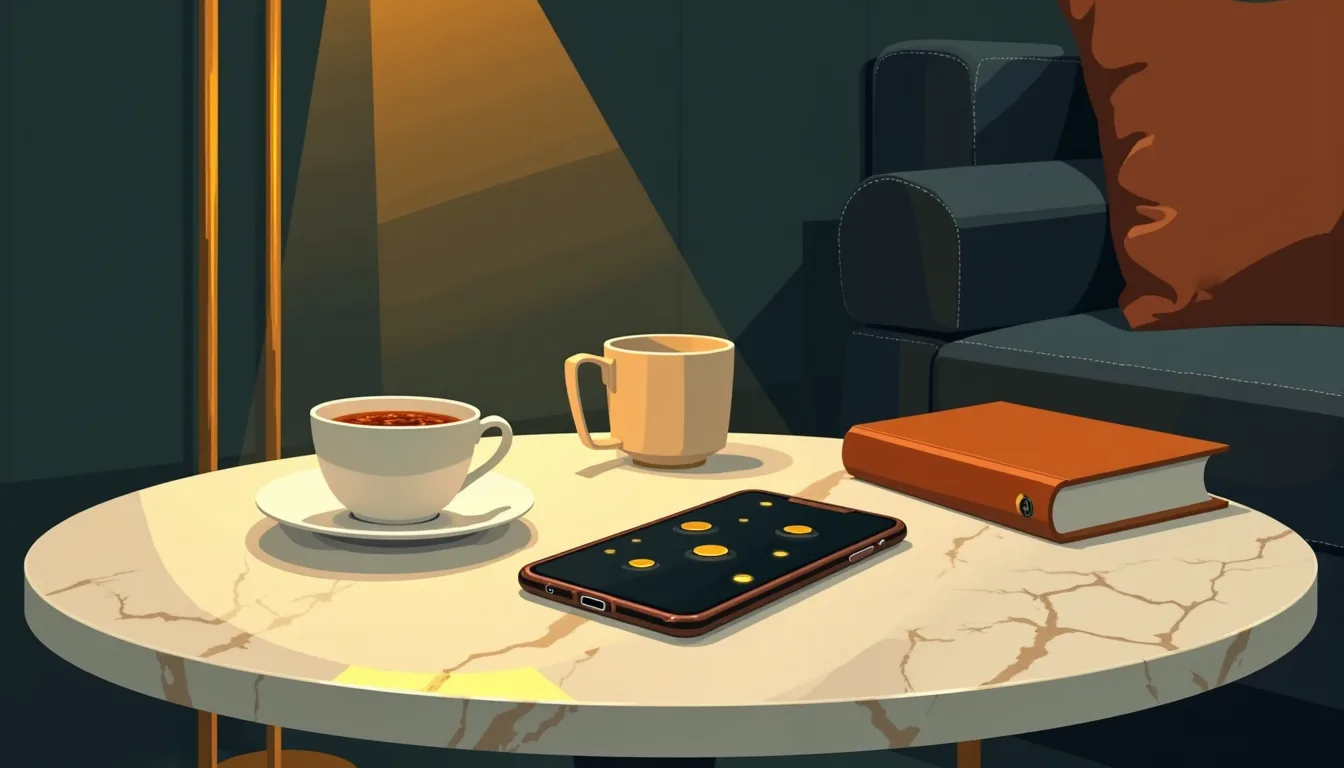 Smartphone couvert de notifications à côté d'une tasse de thé froid