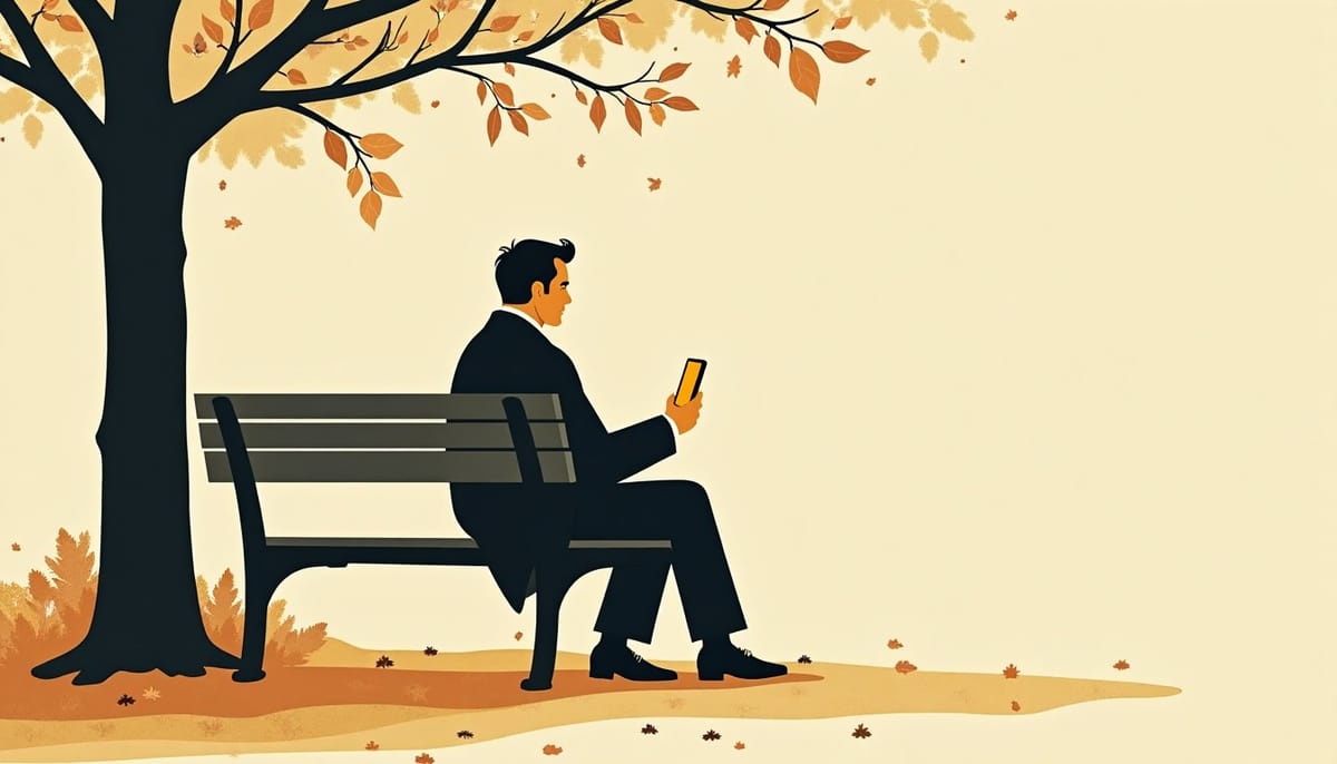 Homme de dos sur un banc de parc, téléphone à la main, avant de répondre