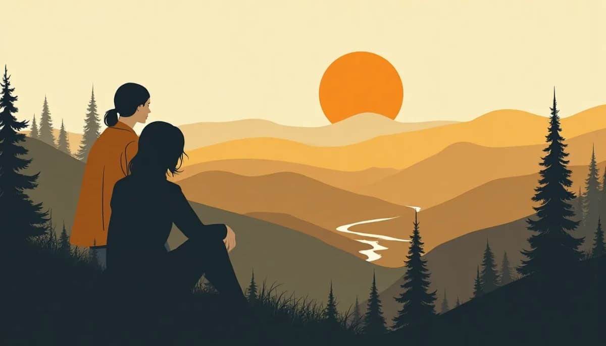A woman watching a sunrise from a summit