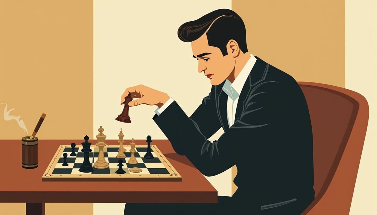 distinguished man in a balanced international exchange, mid-century illustration